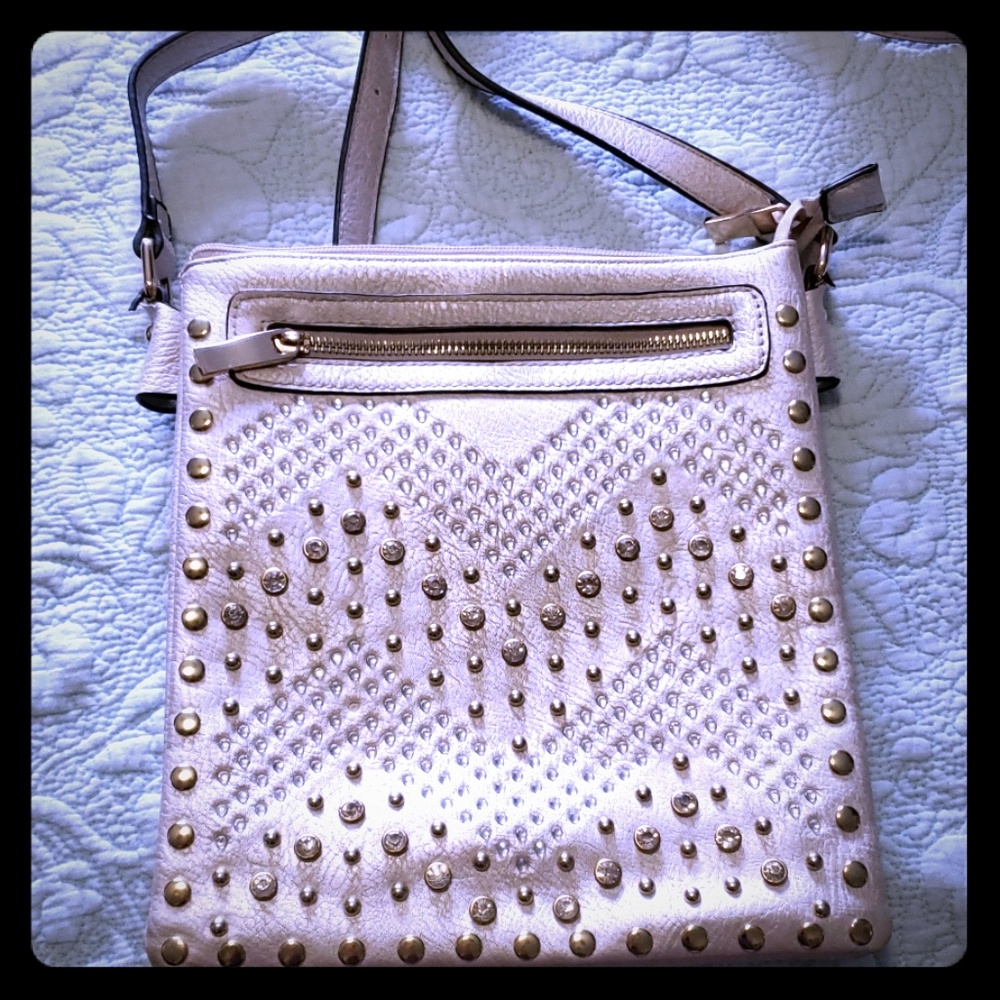 Rhinestone Metallic faux leather crossbody bag